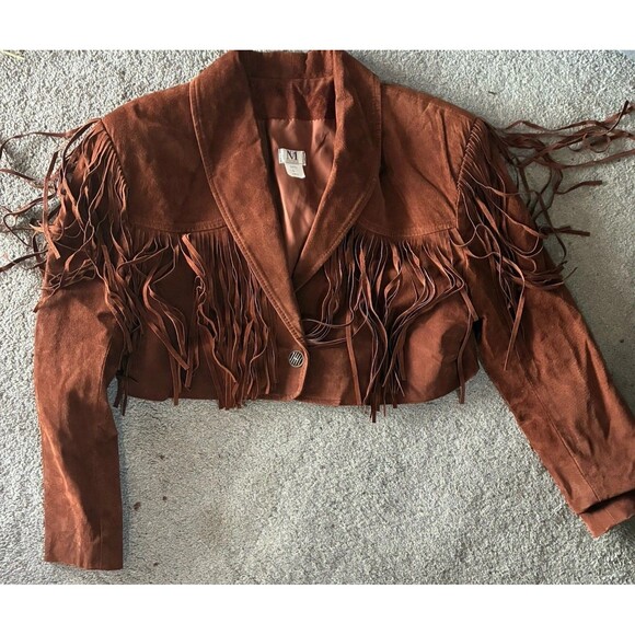 Vintage Jackets & Blazers - 1970s Brown Suede Fringe Jacket Cropped Western Boho Leather Festival Women’s L